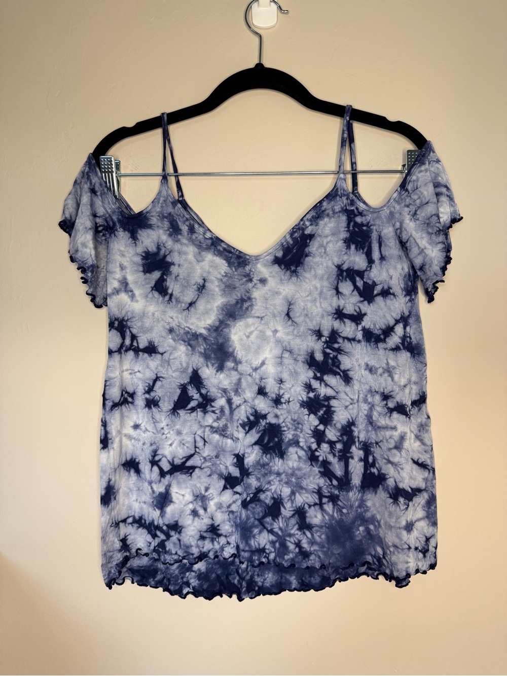 American Eagle Outfitters Blue Tie-Dye Cold-Shoulder Camisole